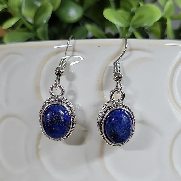 Lapis Vintage Style Drop Earrings, S925 - Picture 1 of 5